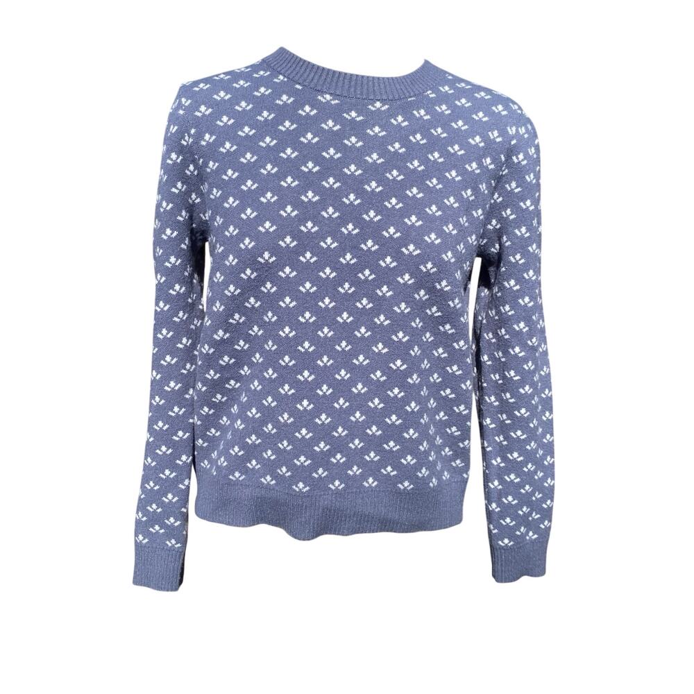 Adrianna Papell Blueish Grey White Flower Crewneck Size Small puffed Sleeves